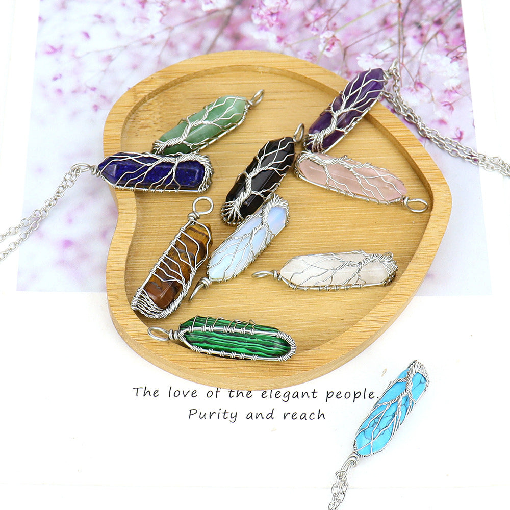 Live Broadcast Natural Hexagon Prism Winding Lucky Tree Crystal Necklaces