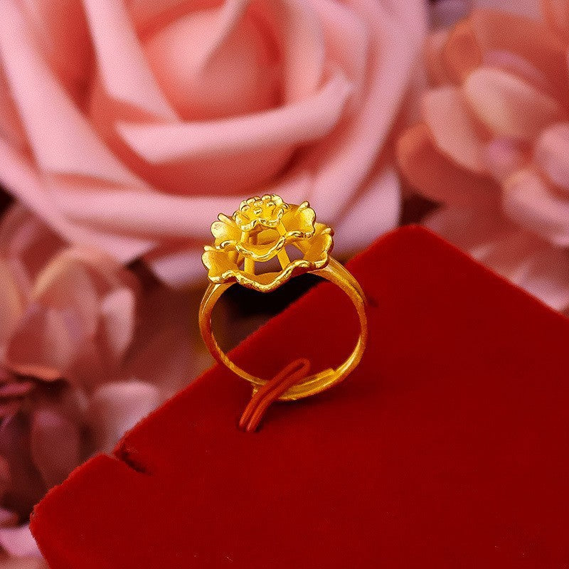 Women's Flower Simulated Vietnam Alluvial Gold Bridal Wedding Rings