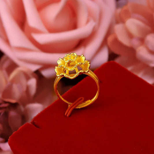 Women's Flower Simulated Vietnam Alluvial Gold Bridal Wedding Rings