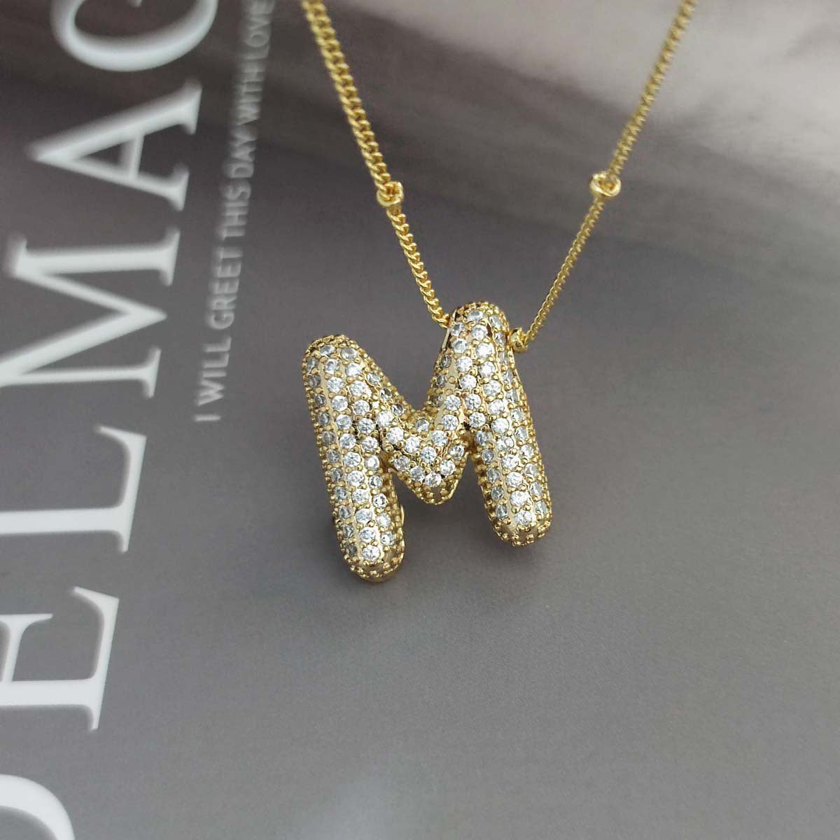 Gold Zircon Chubby Balloon Bubble English Pendants