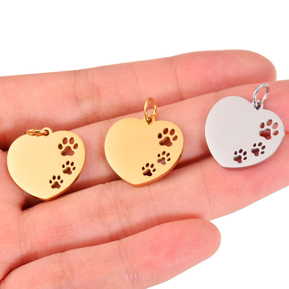 Steel Hollowed Heart Shape Dog's Paw Fully Pendants