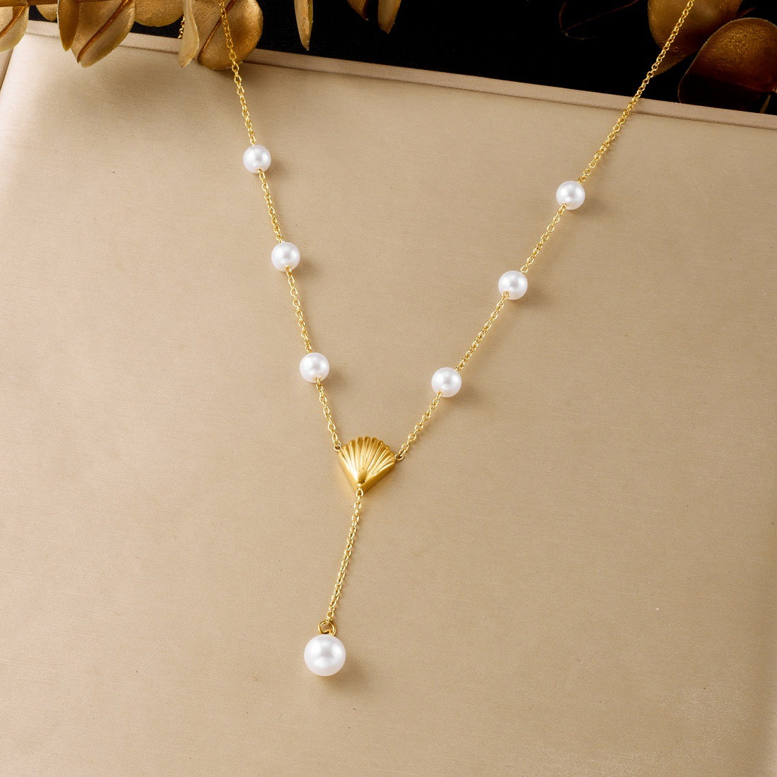 Short Pearl Gold-plated Stainless Steel Y-shaped Long Pendants