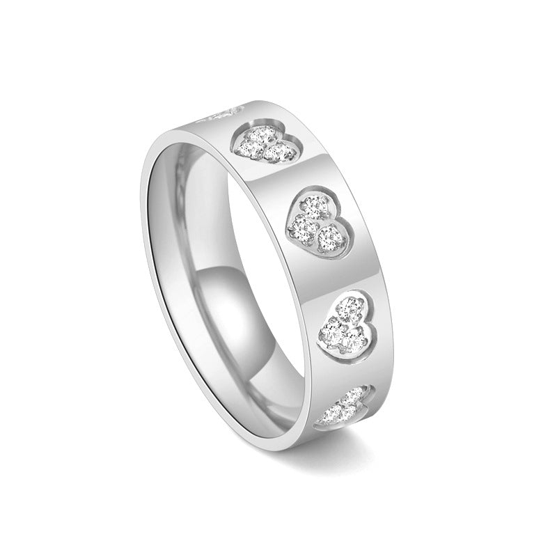 Women's & Men's Glossy Heart Shape With Diamond Titanium Rings