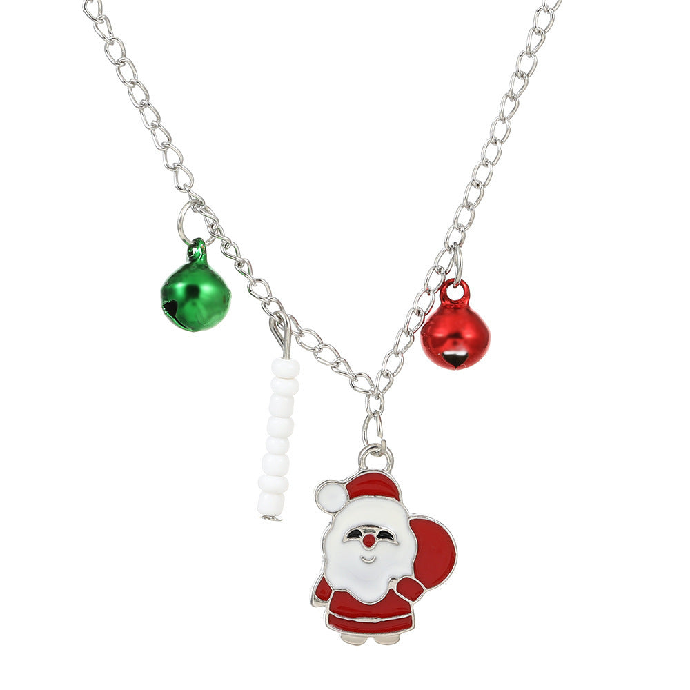 Women's Cartoon Oil Dripping Snowman Bell Clavicle Chain Long Sweater Necklaces