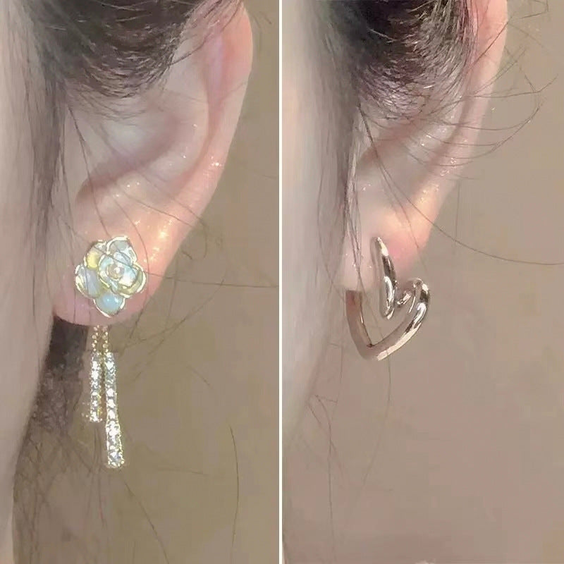 Women's Story Romantic Star Moon Ear Niche Design Flower Sier Stud Earrings