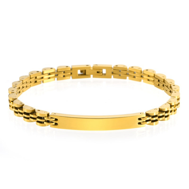 Women's & Men's Adjustable Titanium Steel Curved Can Carve Writing Stainless Gold Bracelet