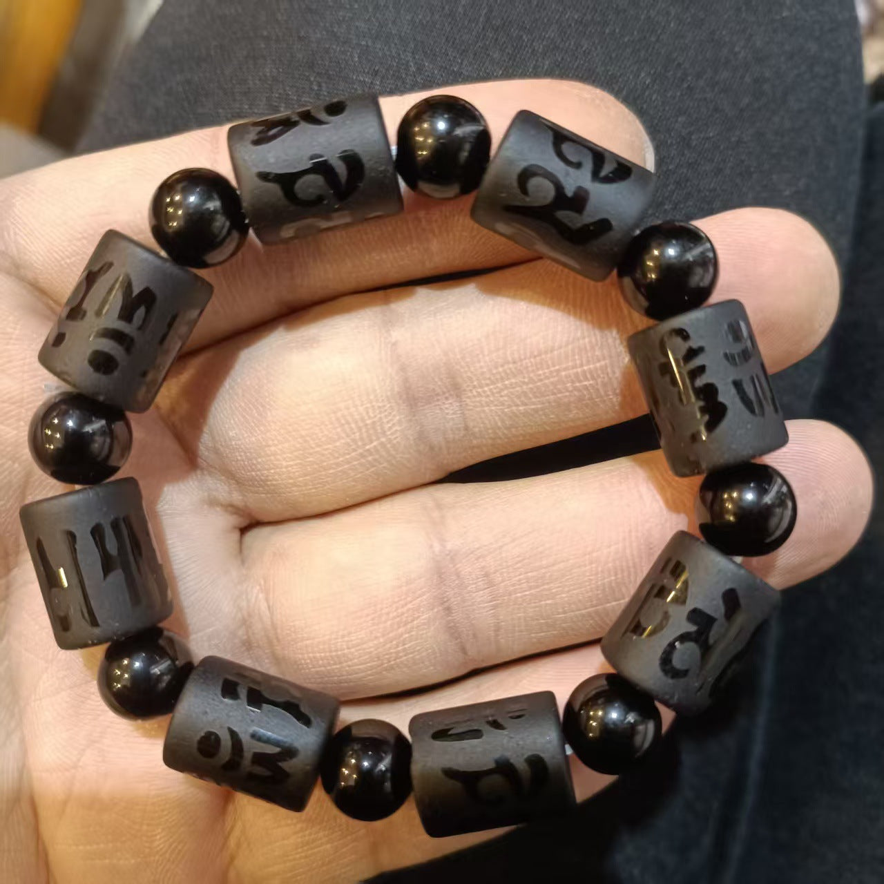 Stall Black Six Words Proverbs Barrel Beads Bead Right Rain Bracelet