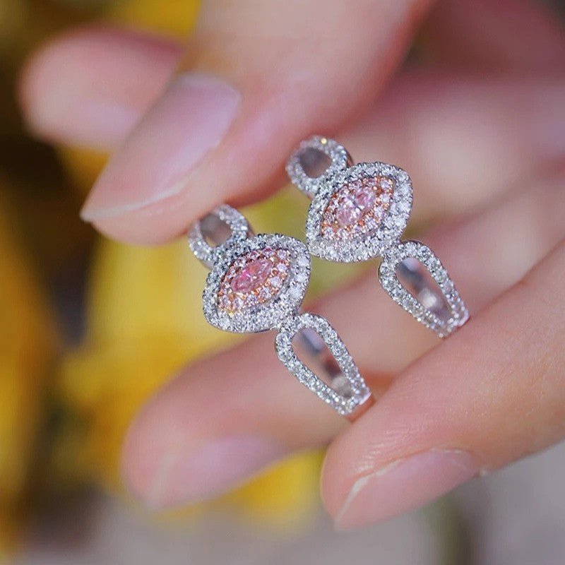 Pink Crystal Hao Diamond Egg-shaped Angel Wings Female Ring