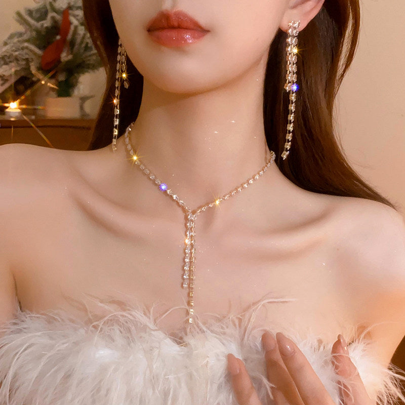 Women's Style Simple Cold Zircon Water Drops Tassel Light Luxury Necklace