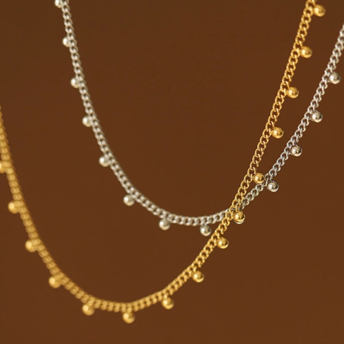 Golden Beads Beanie High Twin Clavicle Necklace