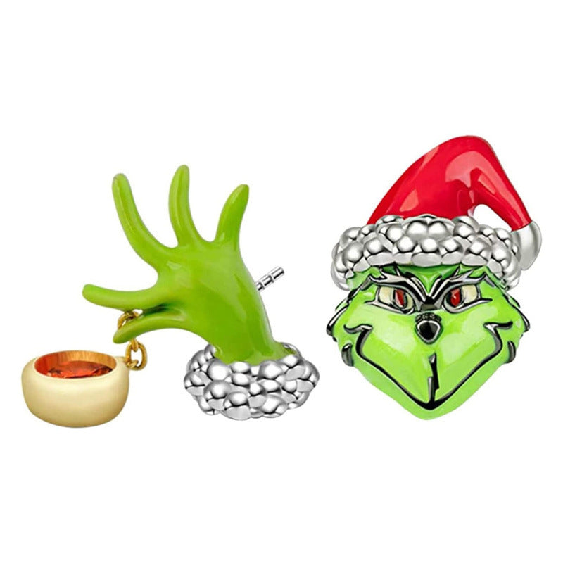 Christmas Grinch Green Fur Monster Personality Creative Hand Style Earrings