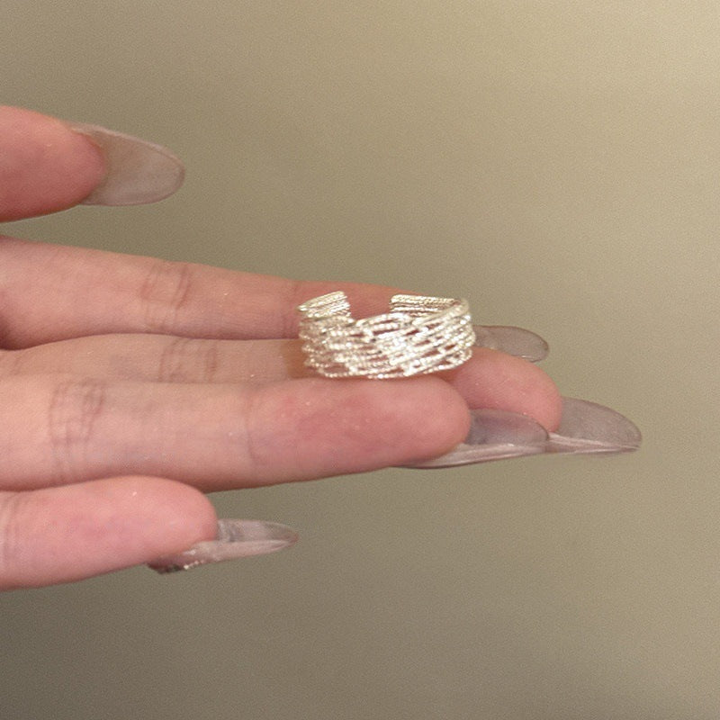 Women's Diamond Lines Sterling Sier Simple Fashion Rings