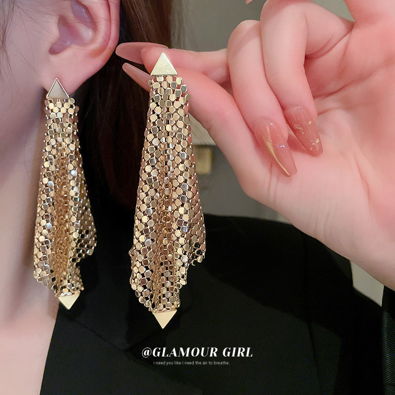 Sier Needle Triangle Sequins Irregular Exaggerated Earrings