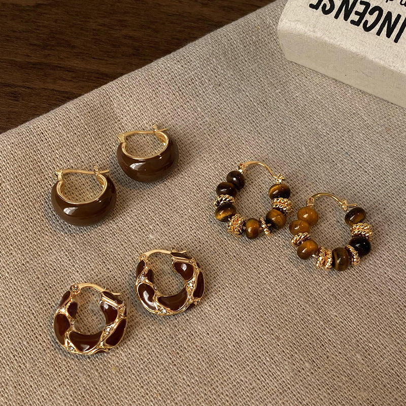 Electroplated Artificial Tigereye Clip Retro Fashion High Sense Light Rings