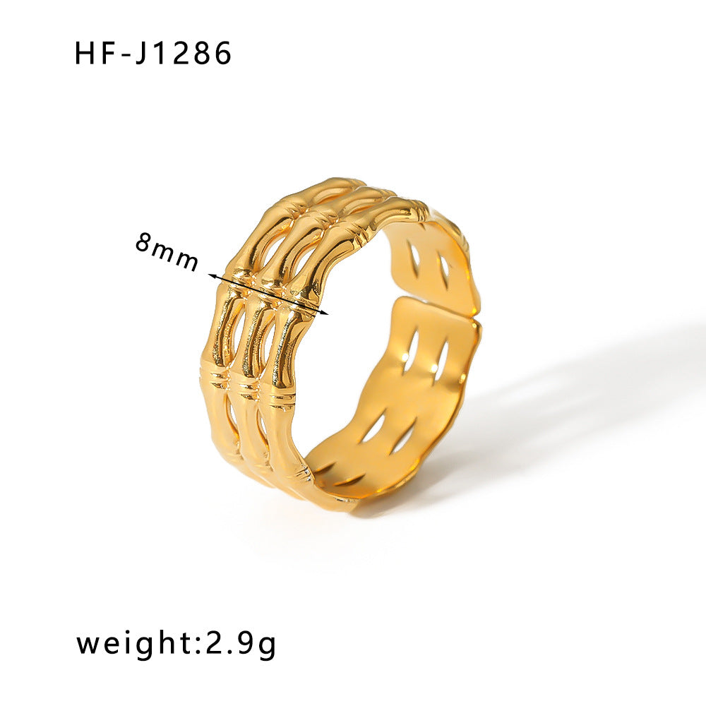 Minority Design Irregular Oil Pressure Gold Titanium Steel Open Female Rings
