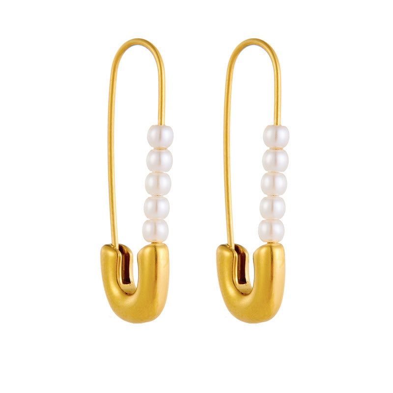 Fashion Personality Creativity Simple Gold-plated Stainless Steel Pearl Clip Earrings