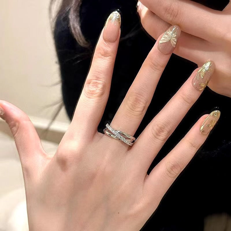 Three-ring Cross Stacked Female Simple Cold Style Personality Winding Ring