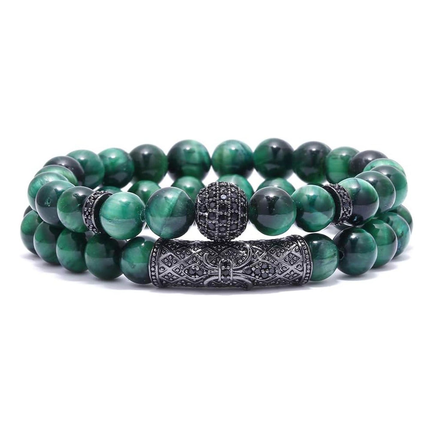 Diamond Ball Natural Red Tiger Eye Bracelet