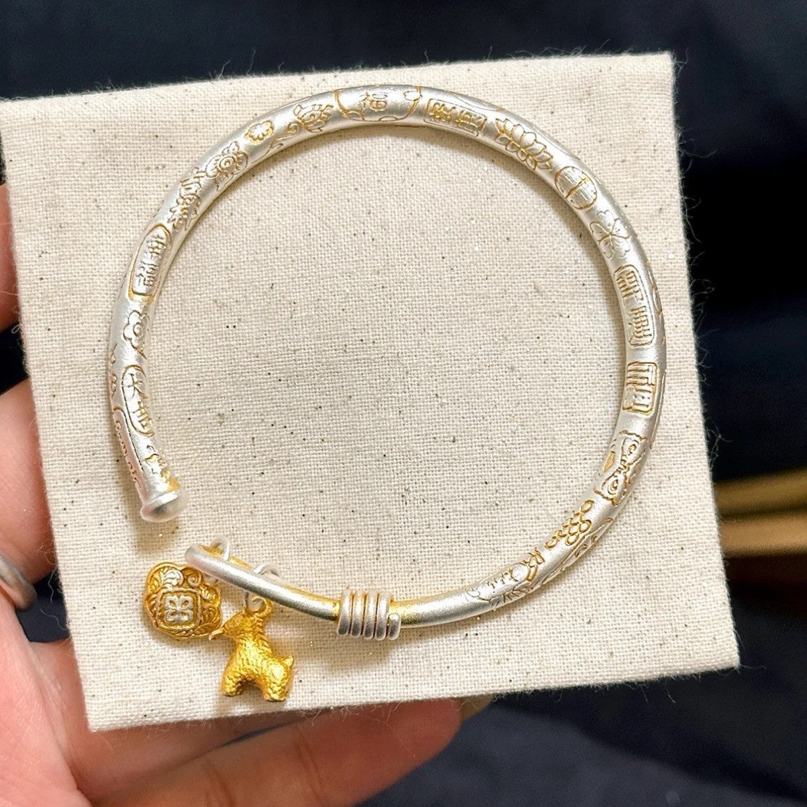 Safety Lock Chinese Style Gold Words Horse Female Plated Sterling Bracelet