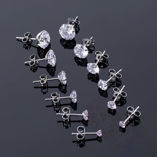 Women's Stainless Steel Zircon One-piece Diamond Titanium Small Stud Earrings