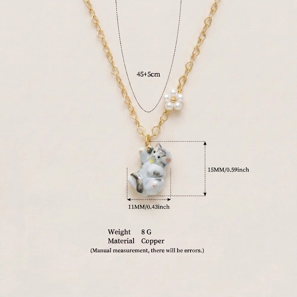 Animal Series Dripping Oil Cute Cat Gold Plated Pendants