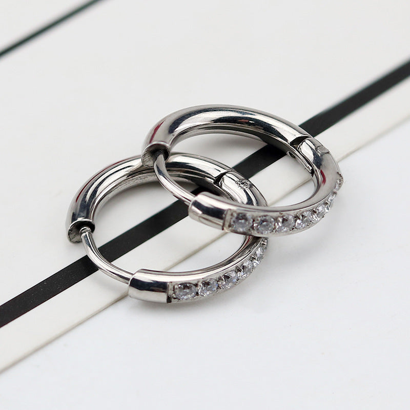 Wind Small Bright Stainless Steel Inlaid Zircon Clip Titanium Ear Buckle