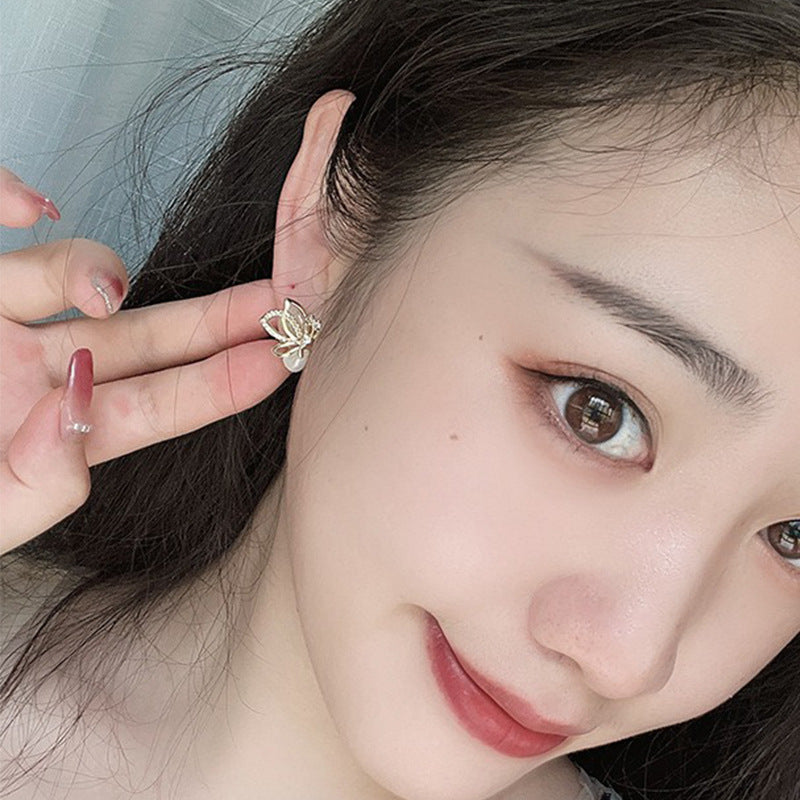 Women's Sier Needle Butterfly Opal Stone Ear Stud Earrings