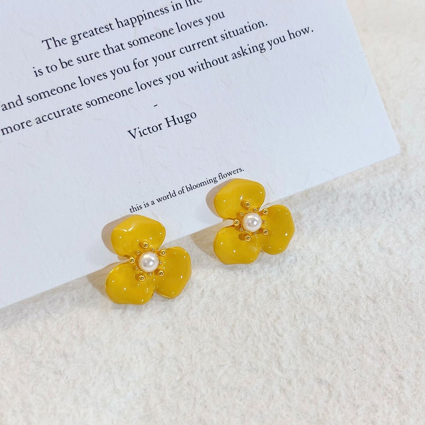 Plated Real Gold Ginger Flower Enamel Drip Glazed Female Sweet Earrings