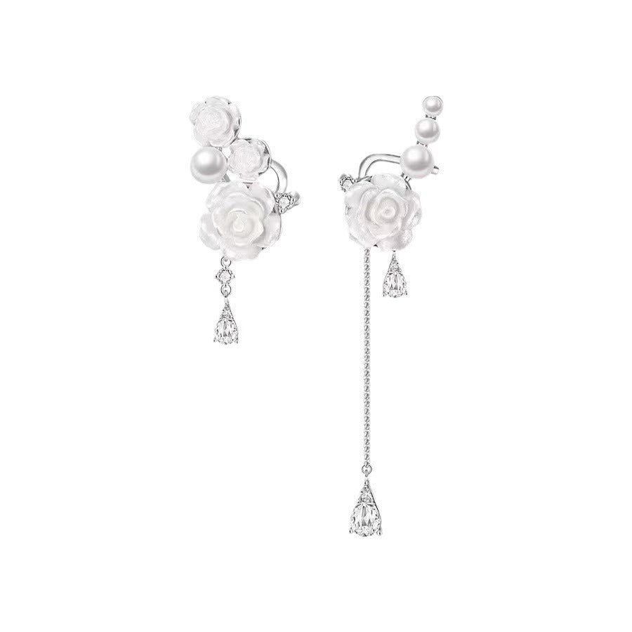 Elegant Fairy Flower Female French Style Retro Sier Pin Pearl Earrings