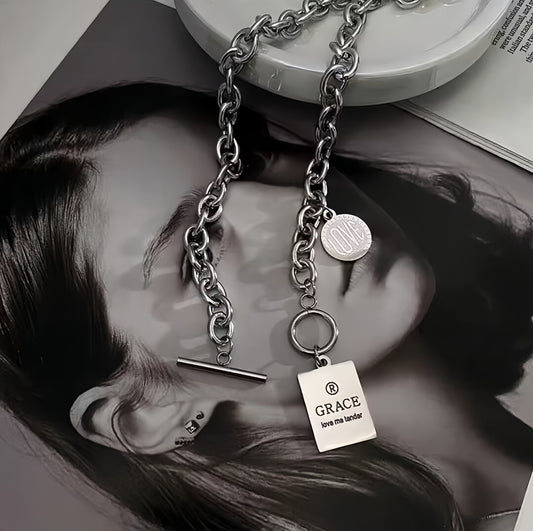 Women's & Men's Stainless Steel Letter Choker Combination Titanium Necklaces
