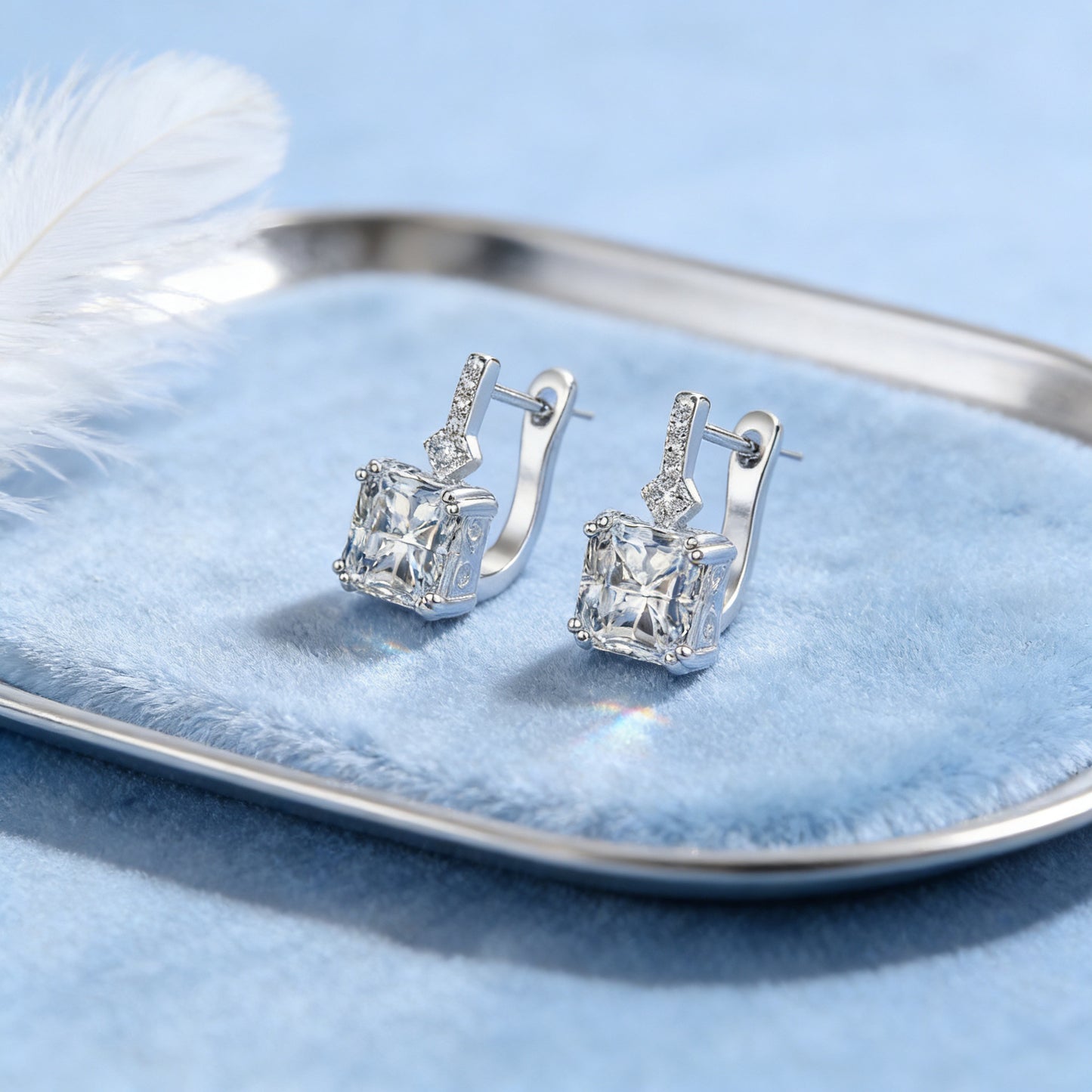 Light Luxury Colorful Crystal Princess Square Meters Clip Advanced Niche Ear Buckle