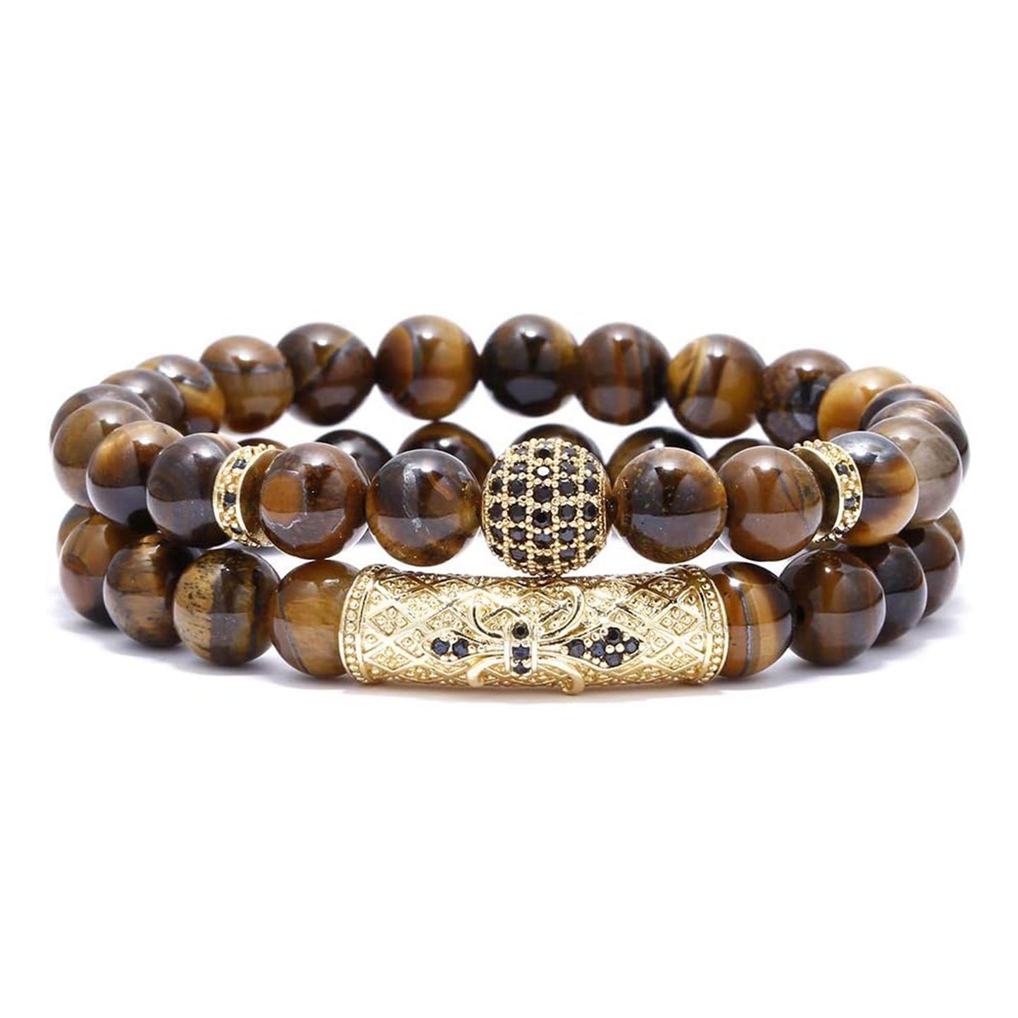Diamond Ball Natural Red Tiger Eye Bracelet