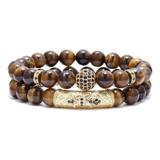 Diamond Ball Natural Red Tiger Eye Bracelet