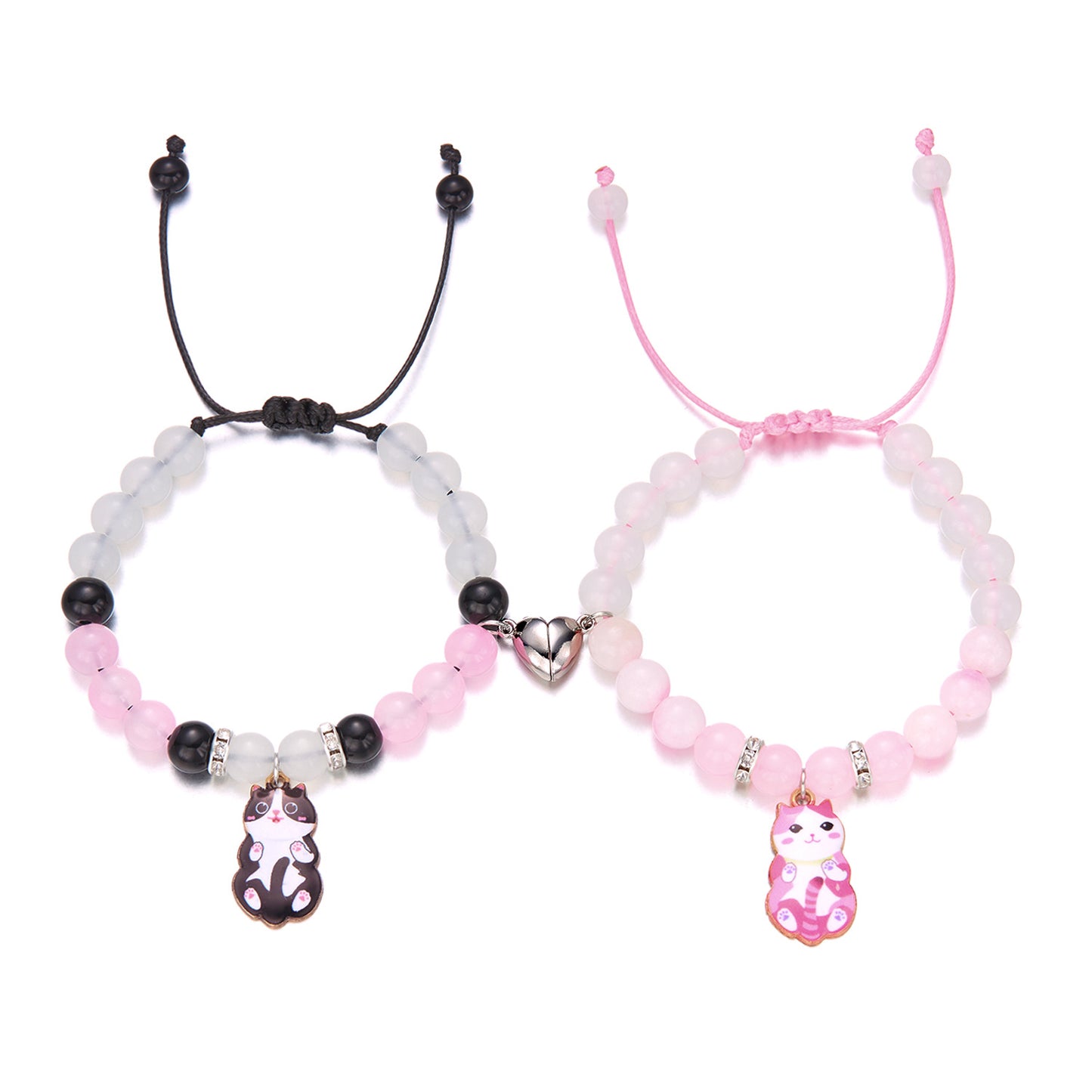 Cute Cat Heart-shaped Magnetic Hand Woven Bracelets