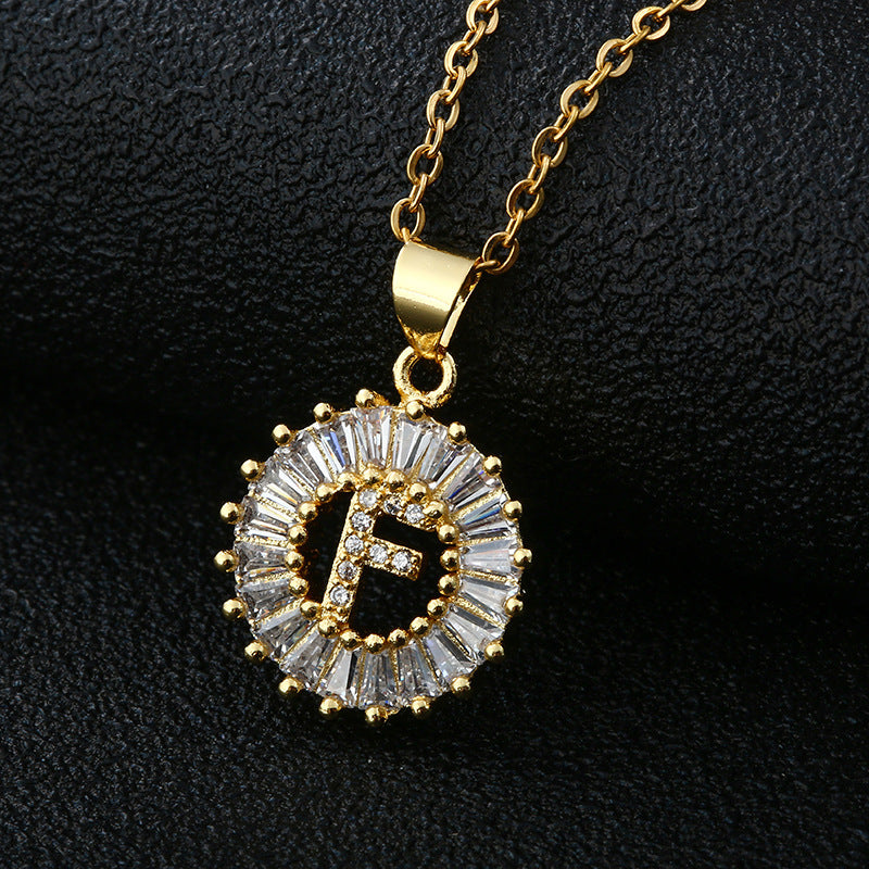 Xi Copper Inlaid Zircon Small Size Round Necklaces