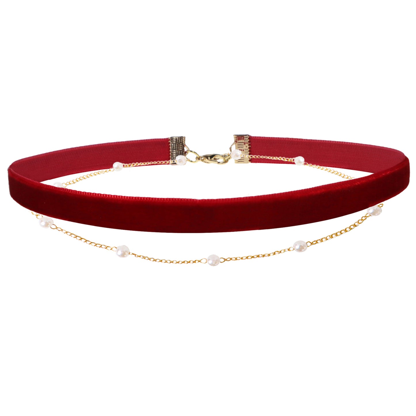 Burgundy Veet Neckband Vintage Toast Clothing Neck Simple Pearl Chain Necklace