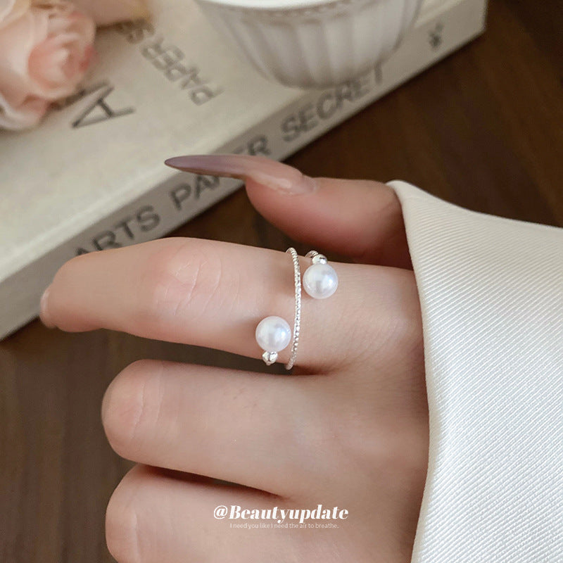 French Exquisite Simple Open-end Pearl Fashionable Index Rings