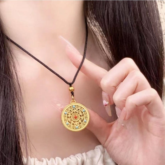 Hollow Gold Silk Drop Oil Ancient Compass Pendants