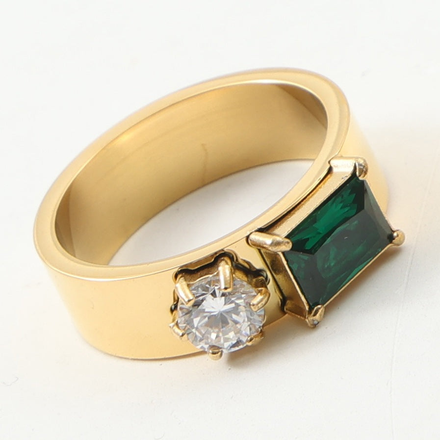 Rectangular Zircon Plus Round Double Titanium Steel Bracelet