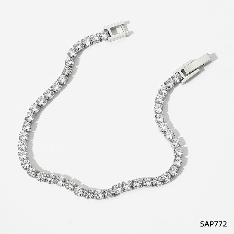 Stainless Steel Inlaid Full Zircon Rectangular Diamond Bracelets