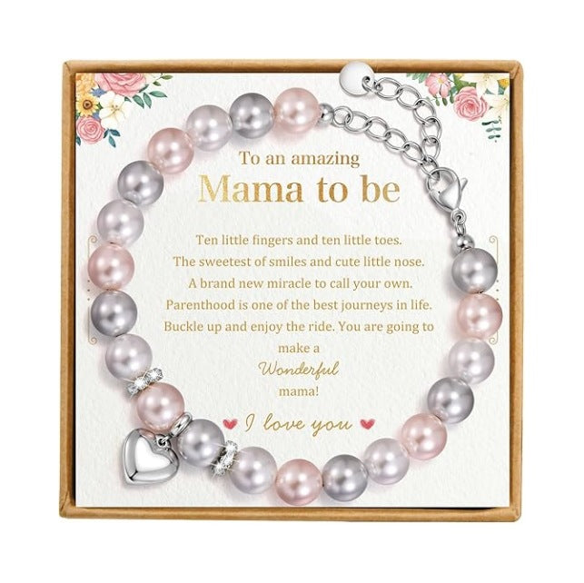 Women's Imitation Pearl Stainless Steel Love Beaded Adjustable Mother's Day Bracelet