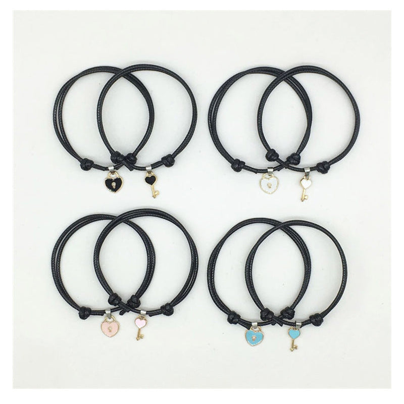 Unisex Alloy Accessories Love Key Black Wax Rope Pair Bracelets