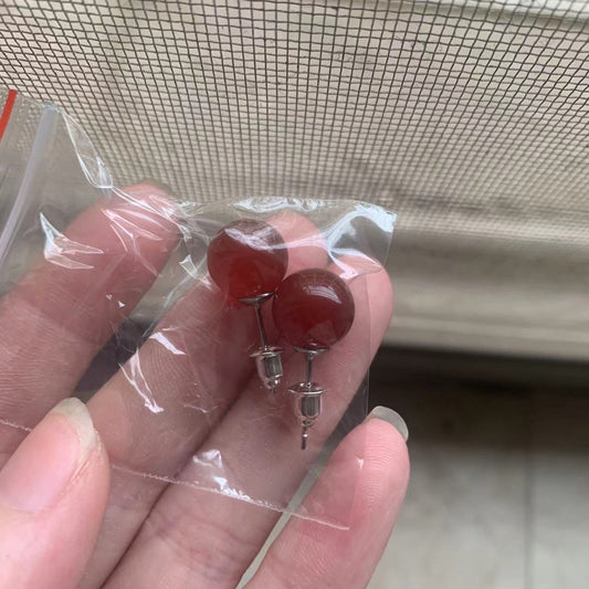 Red Agate Bead Stainless Steel Auricular Needle Simple Earrings
