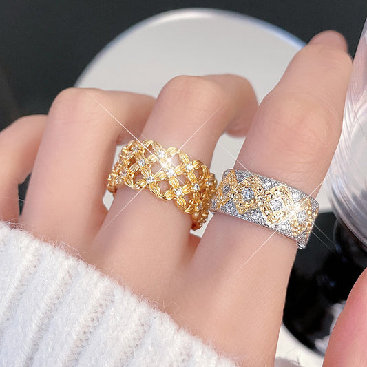 Women's Open Wheat Plated Inlaid Zircon Special Interest Rings