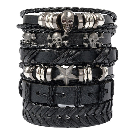 Popular Ornament Punk Skull Series Leather Low Price Handmade Bracelets