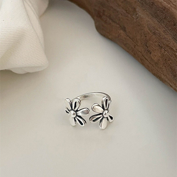 Flowers Female Retro Everyday Fashion Niche Design Open Rings