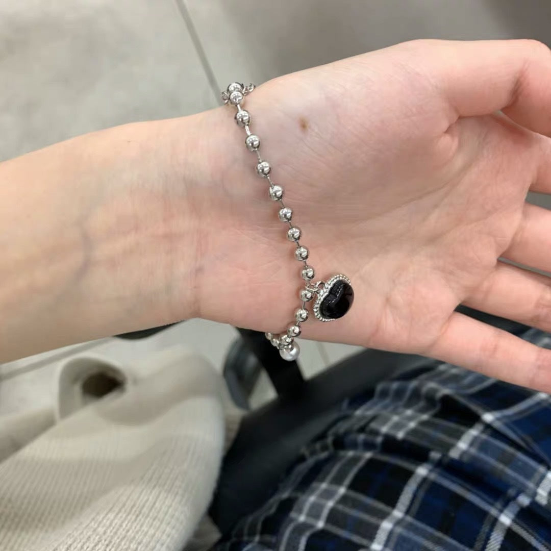 Black Love Pearl Titanium Steel Female Fashion Bracelet