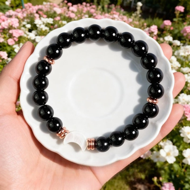 Natural Obsidian Moon Crystal Energy Handmade Bracelet