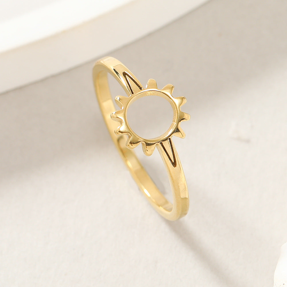 Titanium Steel Simple Sunflower Couple Stainless Rings