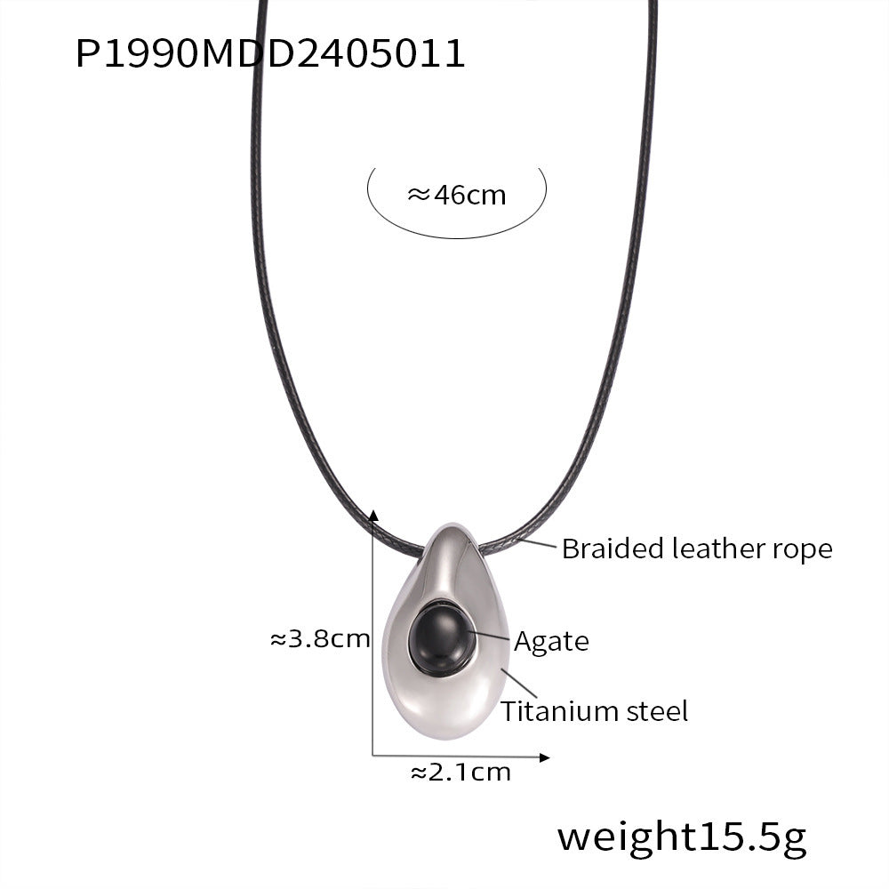 Women's Fashion Popular Titanium Steel Gold Plated Leather Rope Water Drop Necklaces